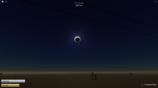Looking at the eclipse during the eclipse event in The Dusty Drive on Roblox.
