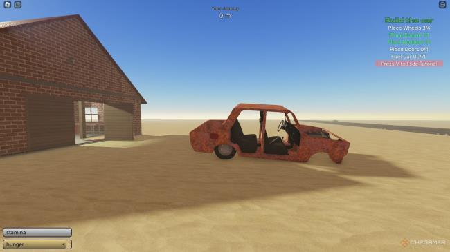 The starter car when you first begin, barely assembled in The Dusty Trip in Roblox.
