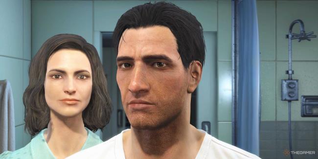 The Fallout 4 protagonists, Nate and Nora, at the start of Fallout 4, looking into the camera