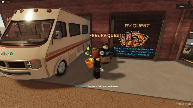 Standing in front of Nerdy Nathan and his RV in A Dusty Trip in Roblox.