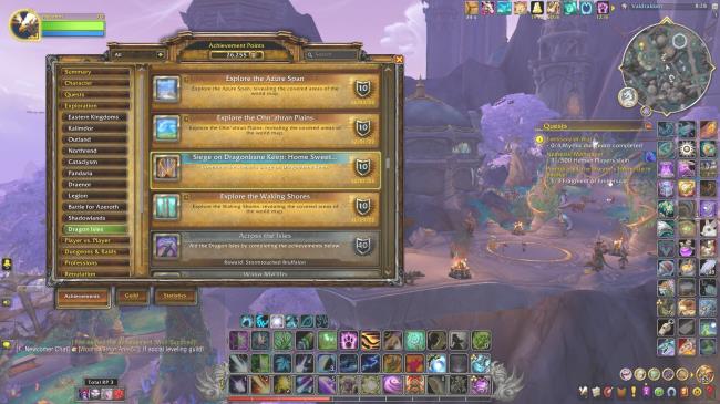 the achievement menu opened on a characters in valdrakken, with the achievements tab open to the siege on drago<em></em>nbane keep: home sweet home achievement