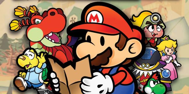 paper mario reading a map with other characters behind him